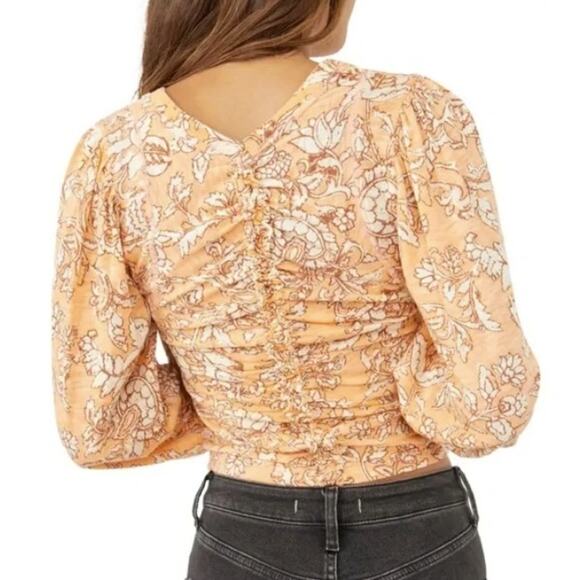 Free People Say the Word Cropped Top Womens Medium Peach Floral Ruched Modal - Picture 6 of 11